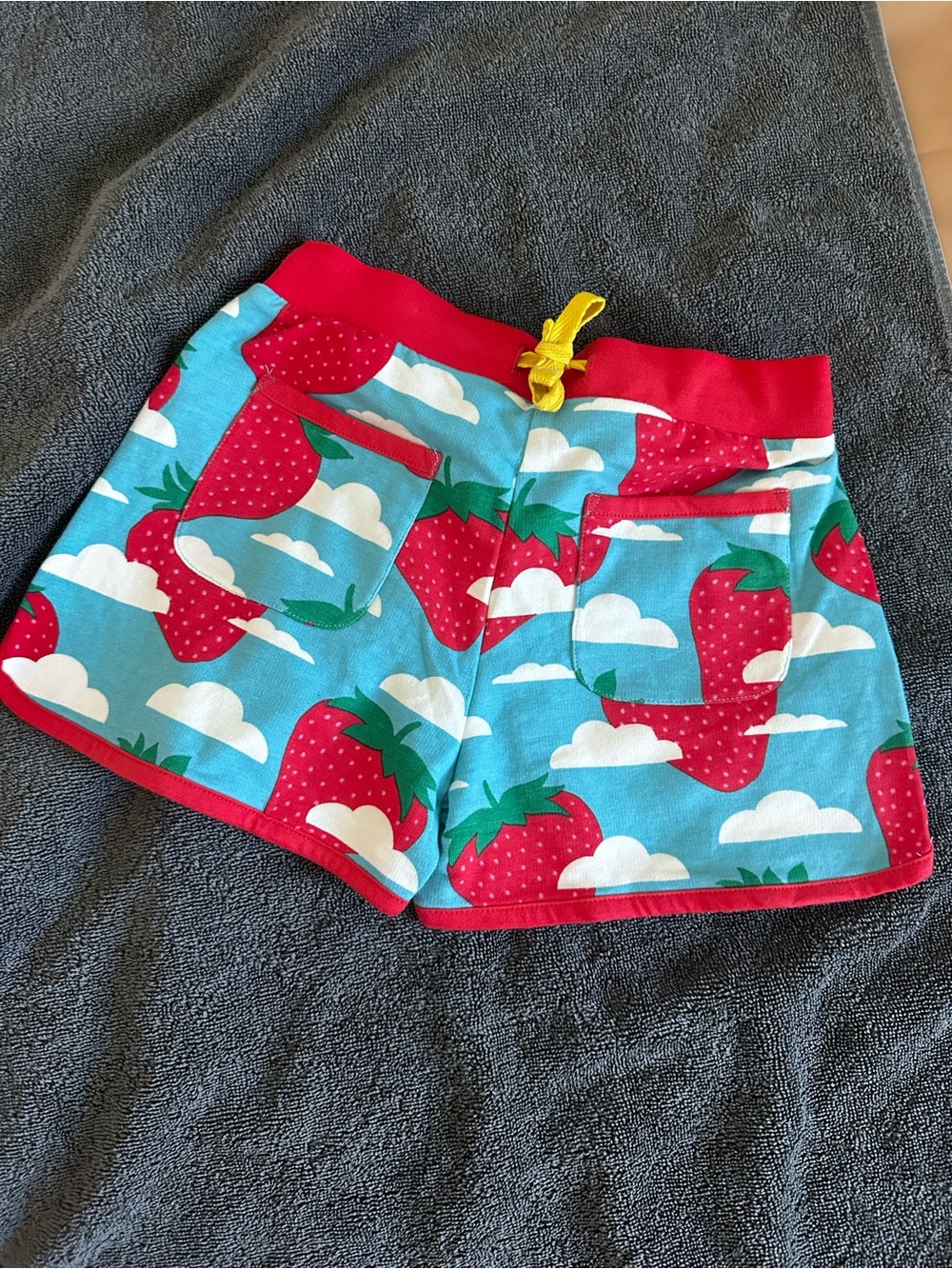 Mini Boden Strawberry Print Cotton Shorts in Blue & Red